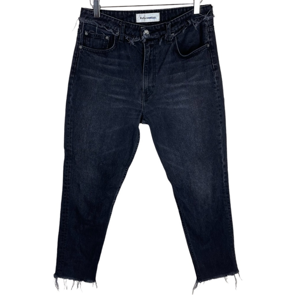 Reformation Julia Jean in Euphrates - black raw hem straight leg crop